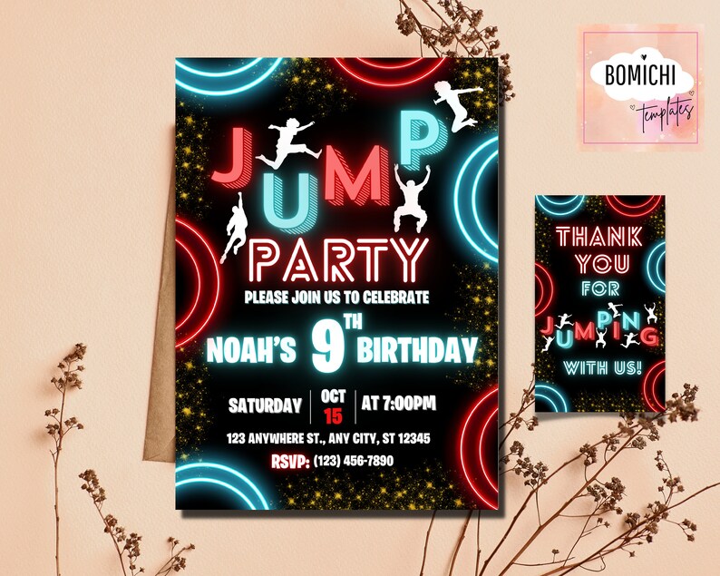 EDITABLE Trampoline Park Birthday Invitation, Trampoline Invitation, Jumping Party Invitation