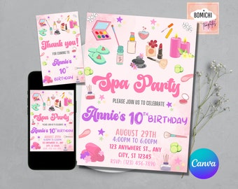 Spa Party Birthday Invitation Template, Thank You Tag (Digital)