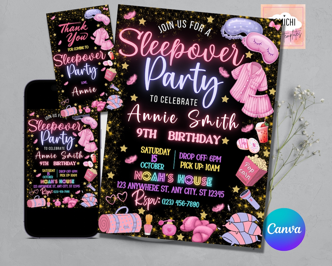 Sleepover Birthday Invitation, Printable Sleepover Invite, Slumber ...
