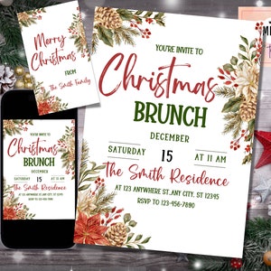 Christmas Brunch Invitation Template, Let&#39;s Brunch Invitation, Christmas Brunch Party Invite, FREE Merry Christmas Tag