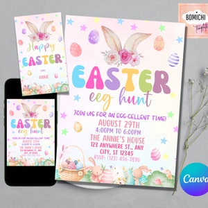 Easter Egg Hunt Invitation, Bunny Invitation, Easter Invitation, Easter Egg thank you tag, Easter Egg Editable Template, FREE thank you tag