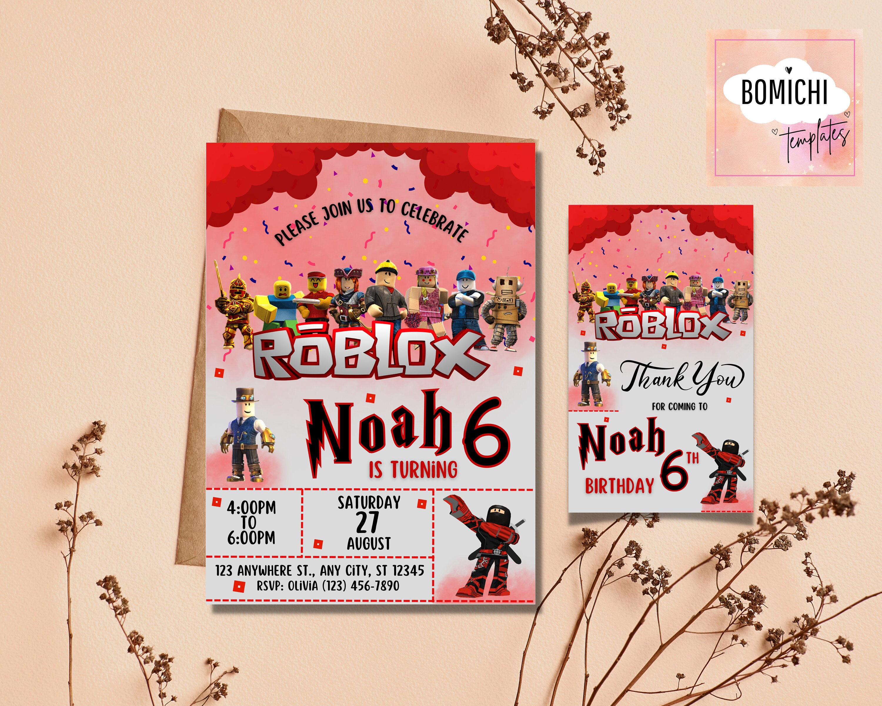 Roblox Invitation Roblox Party Invitation Template Printable Etsy