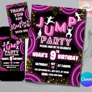 Trampoline Park Birthday Invitation, EDITABLE Jump Party Invitation, Trampoline Invitation, Jump Birthday Party Invitation, Glow Galaxy