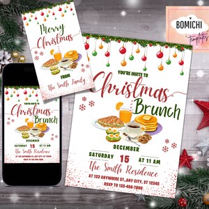 Editable Christmas Brunch Invitation Template, Let&#39;s Brunch Invitation, Christmas Party Invite, FREE Merry Christmas Tag