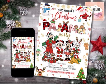 Mickey Christmas  Pajama party invitation, Digital Christmas Invite, Holiday invite, mickey mouse invite, Mickey christmas invite