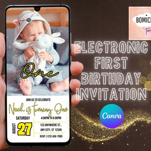 Electronic 1st Birthday Invite Template, First Birthday Evite, Birthday Party Invitation, One Birthday Electronic Photo Invite, Digital