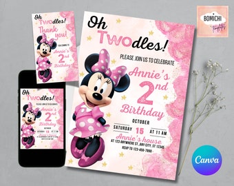 Minnie Mouse Oh Twodles Invitation, 2nd Birthday, Editable Template (Digital Download)