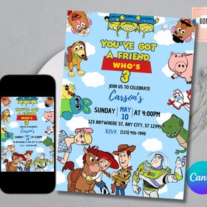 Editable Toy Story Invitation Template, Toy Story Birthday Party, 3rd Digital Invitation, Kids Birthday Party, Woody, You&#39;ve Got a Friend