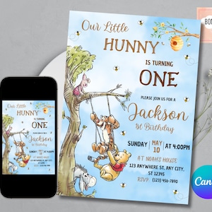 Winne the pooh Birthday invitation, Classic Winnie the Pooh Invitation, Winnie the Pooh First Birthday Invite, Vintage Winnie Pooh Birthday
