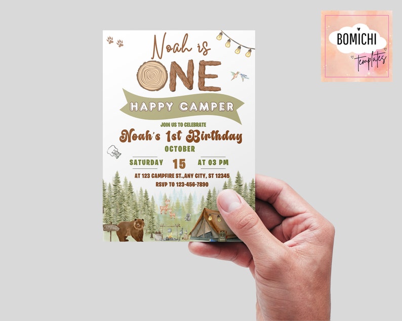Editable Happy Camper Invitation, One Happy Camper Birthday Invitation Editable Happy Camper Invitation, One Happy Camper Birthday Invitation