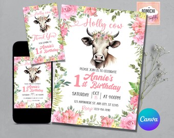 Holy Cow Birthday Invitation Template, Cowgirl Thank You Tag (Digital)