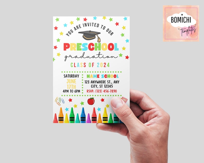 Preschool Graduation Invitation Template, Colorful Crayon Design ...
