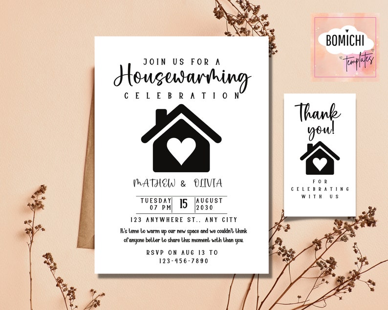 Housewarming Invite, Editable Housewarming Invitation, Printable Home Sweet Home Card, FRRE thank you tag, INSTANT DOWNLOAD image 7