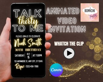 Neon 30th Birthday Video Invitation Template (Digital Download)