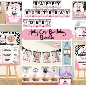 Holy Cow Invitation, Editable Holy Cow Birthday Invitation BUNDLE, Cowgirl Invitation, Moo Moo Birthday Invitation