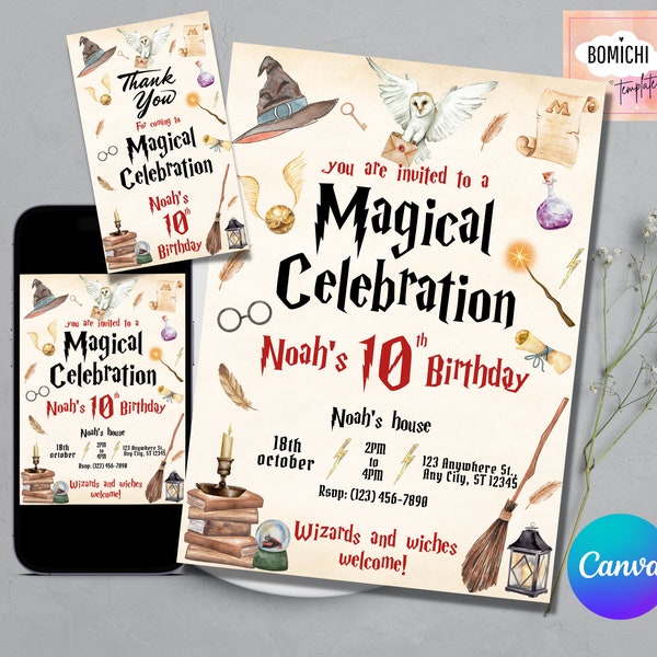 Wizard Birthday Invitation, Wizard Party Invitation, Witches and Wizard Invitation, Magical Invitation, Magical Birthday Party Invitations