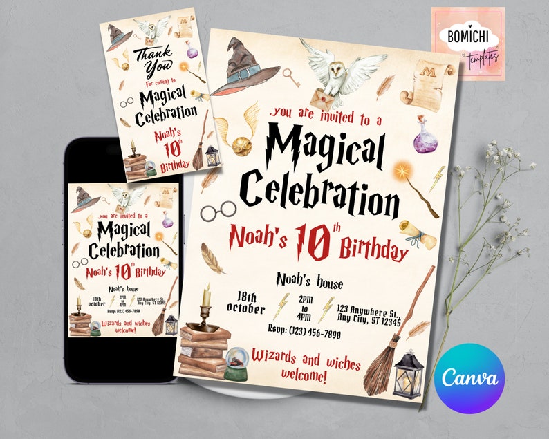 Wizard Birthday Invitation, Wizard Party Invitation, Witches and Wizard Invitation, Magical Invitation, Magical Birthday Party Invitations image 1