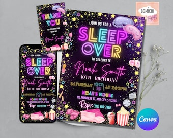 Slumber Party invitation, Sleepover Birthday Invitation, Electronic and Printable Sleepover Invite, Pajama Party Retro Neon sleepover invite