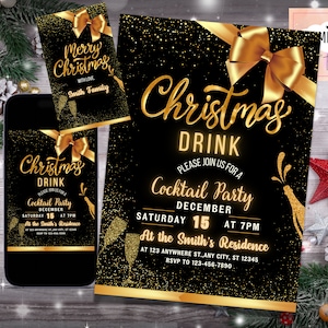Christmas Cocktails Party Invite, Editable Christmas Drinks Invitation Template, Cocktail Party Invitation, FREE Merry Christmas Tag