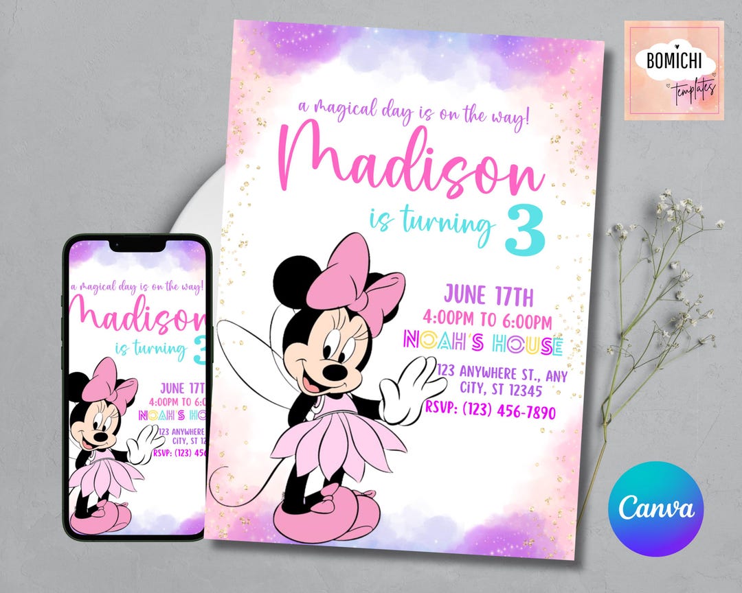 Minnie Mouse Birthday Invitation, Pink Polka Dots (editable Canva ...