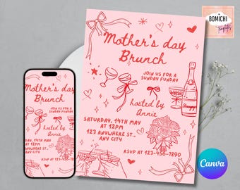 Floral Mother's Day Brunch Invitation, Moms & Mimosas Party (Digital Download)