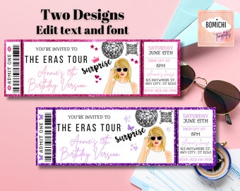Eras Tour Birthday Surprise Ticket Invitation, Printable Template (Digital Download)