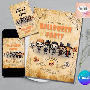 Invitación de esqueleto para fiesta de Halloween, invitación de fiesta de esqueleto para niño, invitación infantil de esqueleto para Halloween