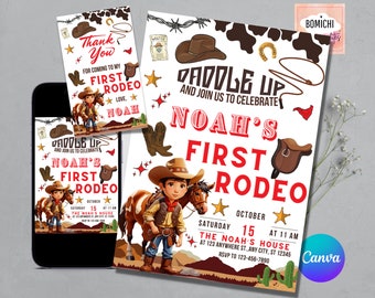Bearbeitbar Mein erstes Rodeo Einladung, Cowboy Geburtstag (PDF)
