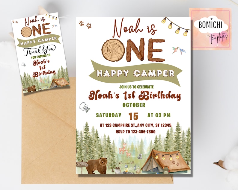 Editable Happy Camper Invitation, One Happy Camper Birthday Invitation Editable Happy Camper Invitation, One Happy Camper Birthday Invitation