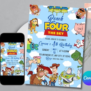 Reach for the Sky Birthday Invitation | Editable Toy Story Digital Invite | Fourth Birthday Kids Party Template | Toy Story Birthday Party