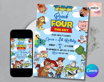 Reach for the Sky Birthday Invitation | Editable Toy Story Digital Invite | Fourth Birthday Kids Party Template | Toy Story Birthday Party