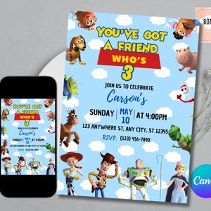 Editable Toy Story Invitation Template, Toy Story Birthday Party, 3rd Digital Invitation, Kids Birthday Party, Woody, You&#39;ve Got a Friend