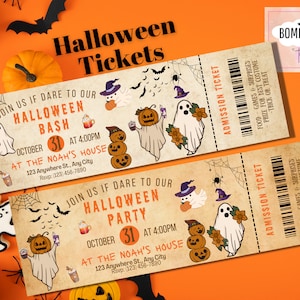 Halloween-Ticket-Einladung, Geister-Halloween-Ticket, Halloween-Ticket, bearbeitbare Halloween-Party-Einladung