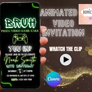 Editable BRUH Invitation, Neon 13th Birthday Video Invitation, Digital Bruh Birthday Invitation, Green Birthday Animated Invitation
