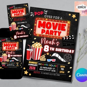 Movie Birthday Invitation, Cinema Birthday Invitation, Pop on over Birthday Invitation, Movie Ticket Invitation, Text Message Invitation