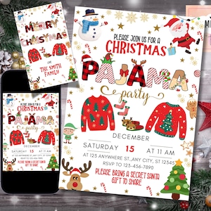 Uitnodiging kerstpyjama, pyjama-uitnodiging, uitnodiging kerstfeest, pyjamafeestje GRATIS vrolijk kerstfeest tag