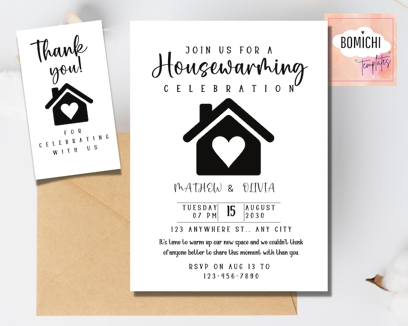 Housewarming Invite, Editable Housewarming Invitation, Printable Home Sweet Home Card, FRRE thank you tag, INSTANT DOWNLOAD image 8