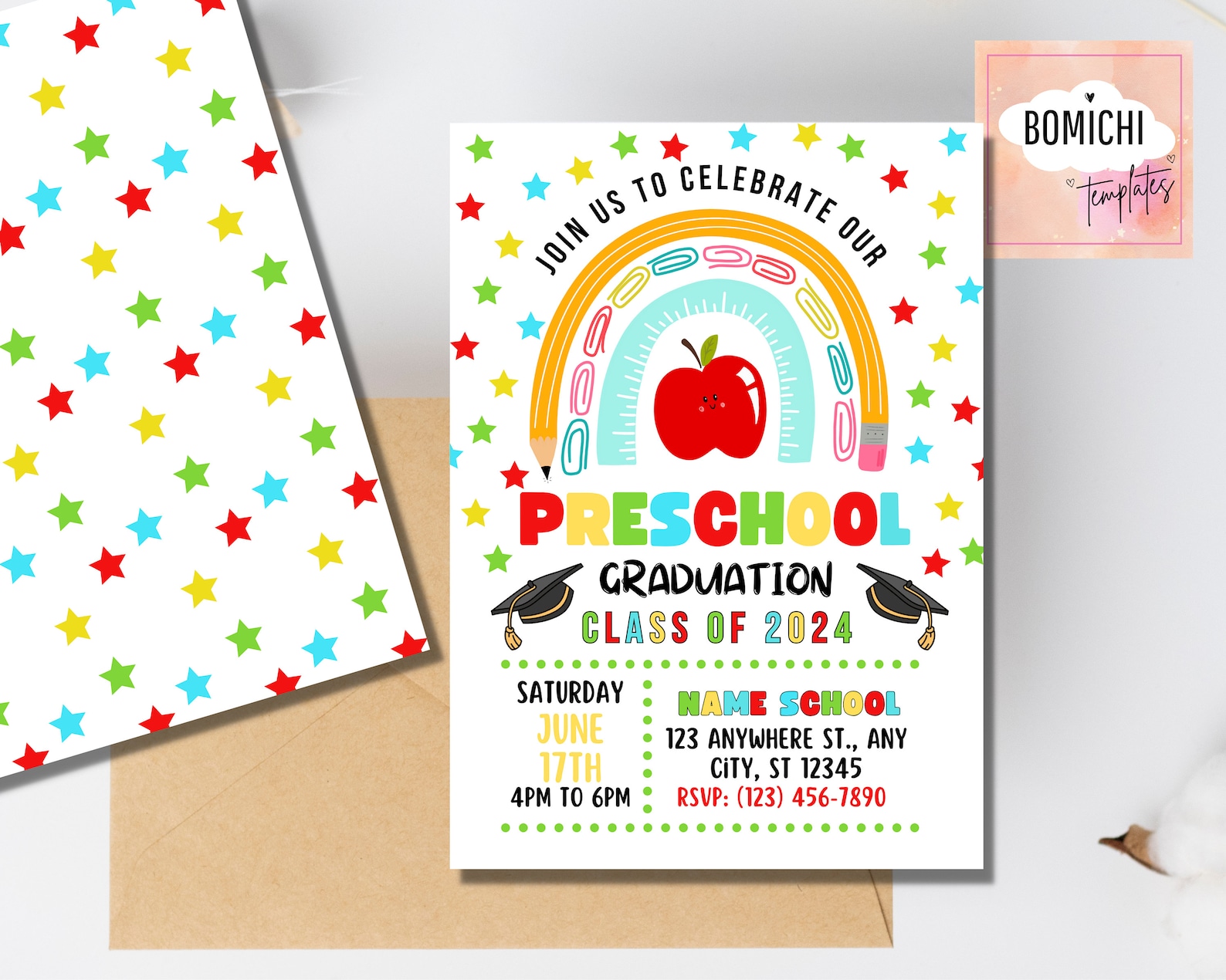 Preschool Graduation Invitation Template, Colorful Rainbow Design ...