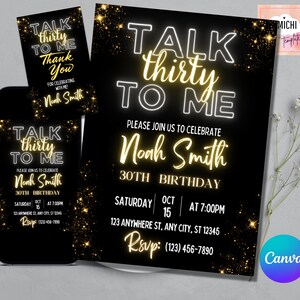 30th Birthday Invitation, Talk Thirty To Me , 30th Birthday Electronic Invitation, Neon 30th Birthday Invite, Thirty Birthday Invite