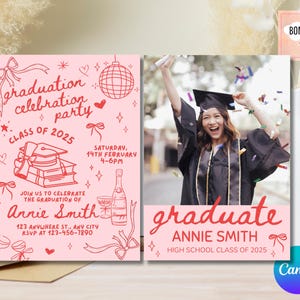 Hand Drawn Style Graduation Invitation Template, Senior Graduation Announcement, Graduation Party Template, Doodle Graduation Canva