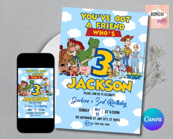 Editable Toy Story Birthday Invitation, 3rd Birthday Party (Digital)