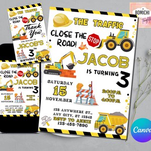 Editable Construction Invitation Template, Construction Birthday Party Invitation, Dump Truck Party Invite, FREE Construction thank you tag