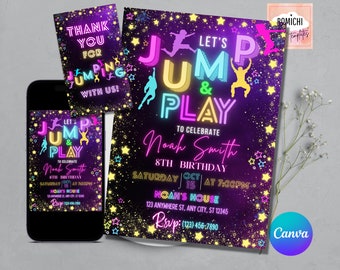 Jump Party Invitation, Trampoline Park Birthday Invitation, Trampoline Invitation, Jump Birthday Party Invitation, Glow Galaxy