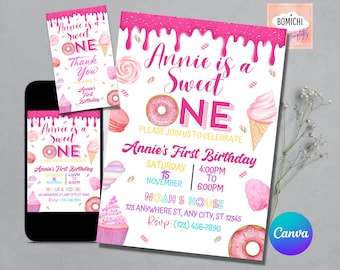 Sweet One Birthday Invitation, Candyland 1st Birthday (Digital)