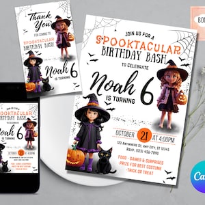 EDITABLE Spooktacular Birthday Bash Invitation, Halloween Invite, Spooktacular Halloween Birthday Invitation, Spooktacular Thank You Card