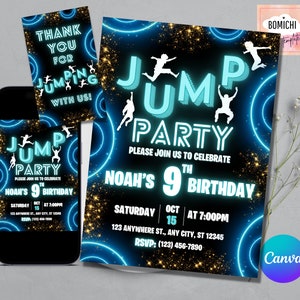 EDITABLE Jump Party Invitation, Trampoline Park Birthday Invitation, Trampoline Invitation, Jump Birthday Party Invitation, Glow Galaxy