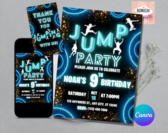 EDITABLE Jump Party Invitation, Trampoline Park Birthday Invitation, Trampoline Invitation, Jump Birthday Party Invitation, Glow Galaxy