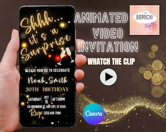 Shhh... it's a surprise video invite, 50th Birthday Surprise Video Invite, Text Message Invitation, Digital Video Invite, Mobile Phone Evite
