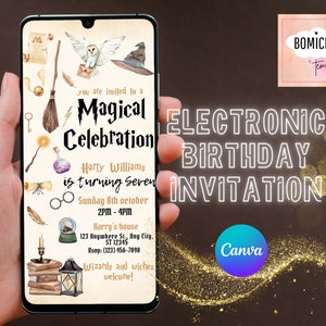 Editable Wizard Birthday Evite, Magical Wizard Birthday Invitation, Electronic Wizard Invitation, Magical Birthday Evite Template