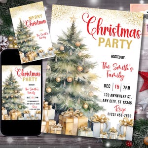 Christmas Tree Invitation Template, Let&#39;s Brunch Invitation, Christmas Brunch Party Invite, Christmas Dinner, FREE Merry Christmas Tag